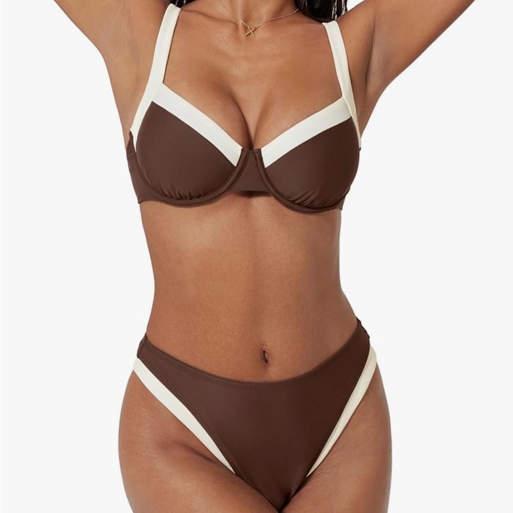 SUUKSESS Women’s Color Block Underwire Bikini, Cheeky High Cut 2 Piece Set